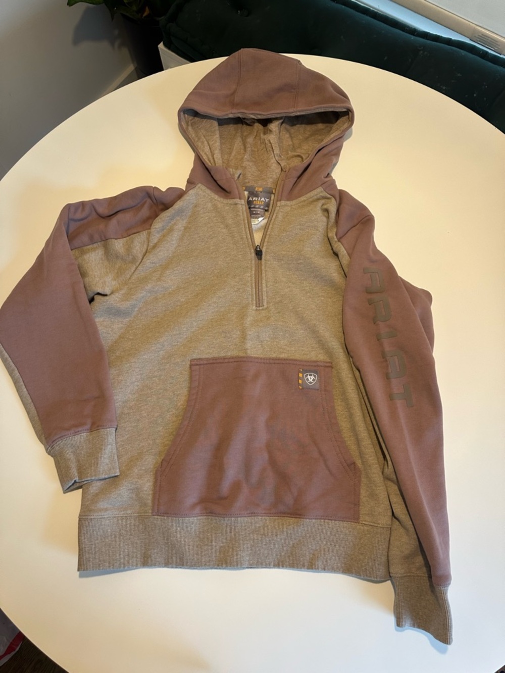 Ariat Two-Tone Brown and Tan Half-Zip Hoodie Sweatshirt